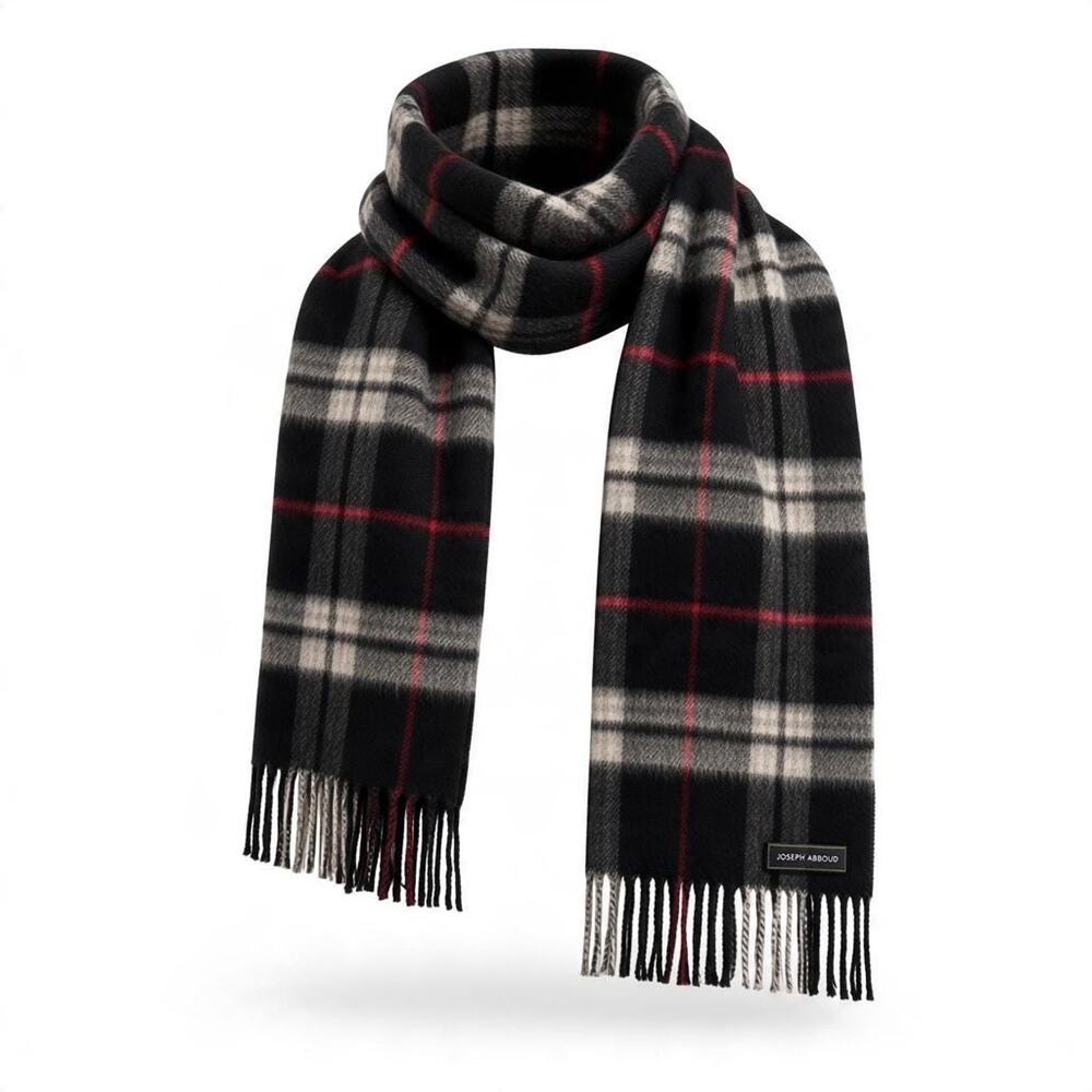Vintage Cashmere Glen Plaid Scarf | 100% Cashmere Plaid Scarf Fringe Black Red
